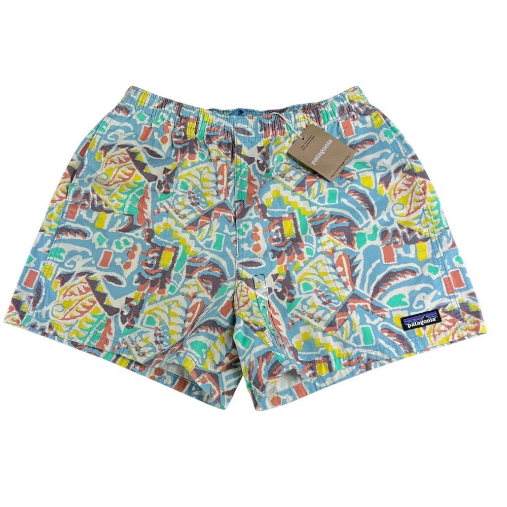 Patagonia Funhoggers 4" Thriving Planet Lago Blue Shorts Women's Sizes S - XL